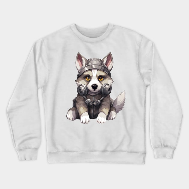 Siberian Husky Dog Wearing Gas Mask Crewneck Sweatshirt by Chromatic Fusion Studio